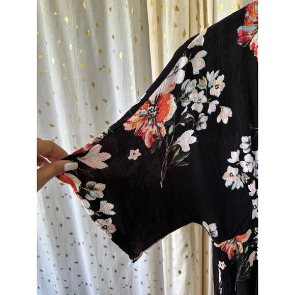 Lulus Staying Cool Black Floral Crinkle Print Culotte Side Slits Jumpsuit S - Picture 5 of 8